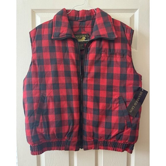 Branded Lion Men Buffalo Plaid Full Zip Vest Warm Puffer Vintage NEW Quilt Check - Picture 1 of 12